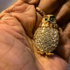 Elegant Crystal Owl Brooch in Gold and Silver